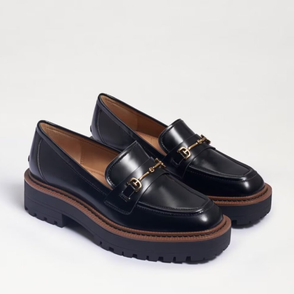 Sam Edelman Laurs Lug-Sole Tailored Loafers Black Leather Women’s Size 8.5